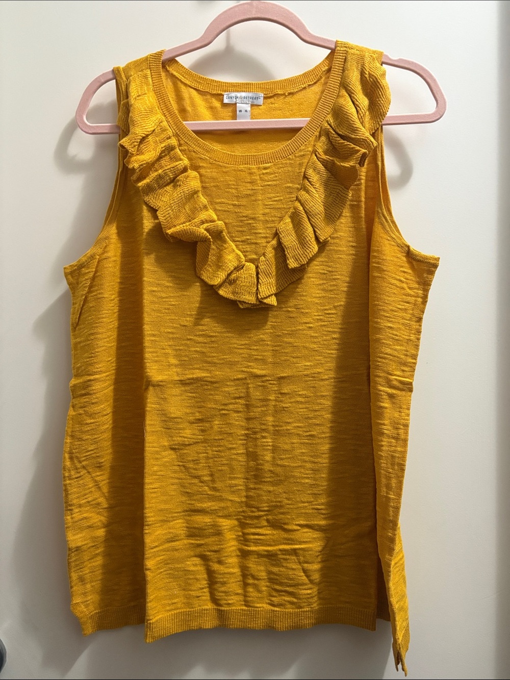 Dana Buchman Mustard Ruffle V-Neck Sleeveless Knit Tank